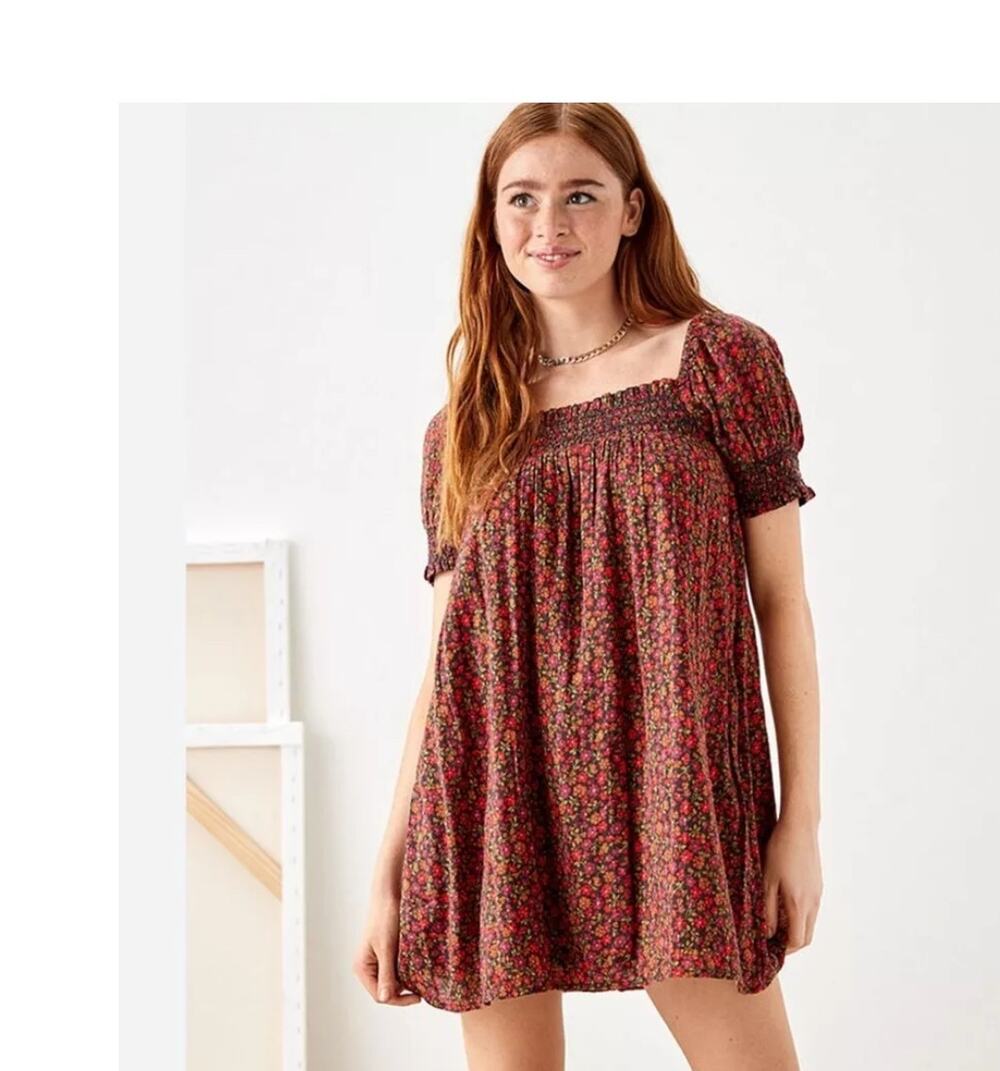NEW American Eagle Babydoll dress Floral Square Neck Smocked Puff sleeves sz SP